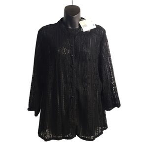 Liz Claiborne Women's Black Lace Button Up Top Jacket Size XL NWT